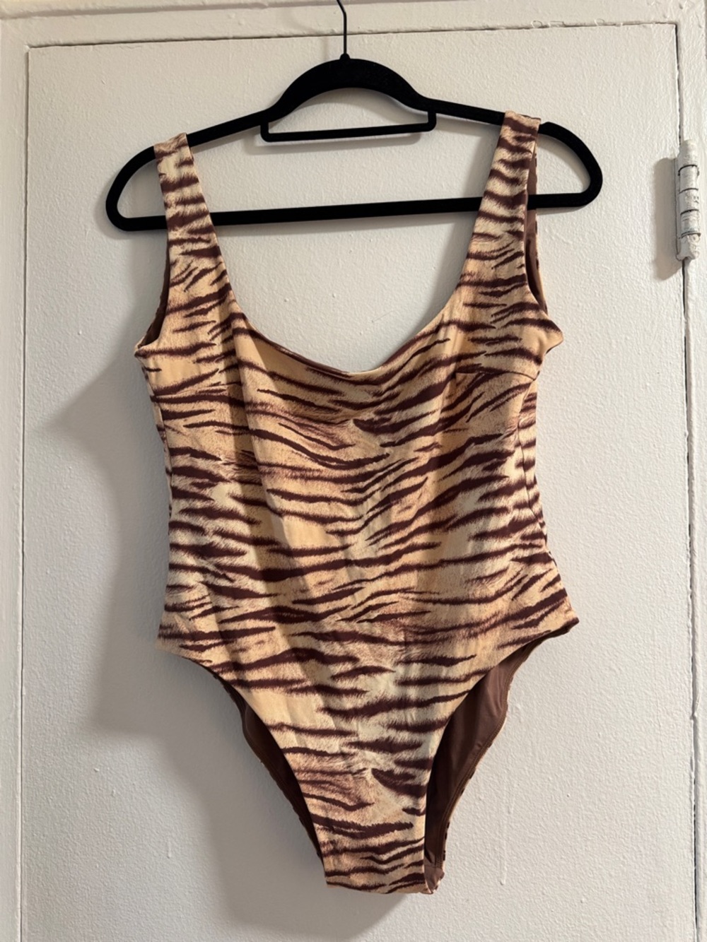 Monday Swimwear Tiger-Print One-Piece Swimsuit in Beige and Brown